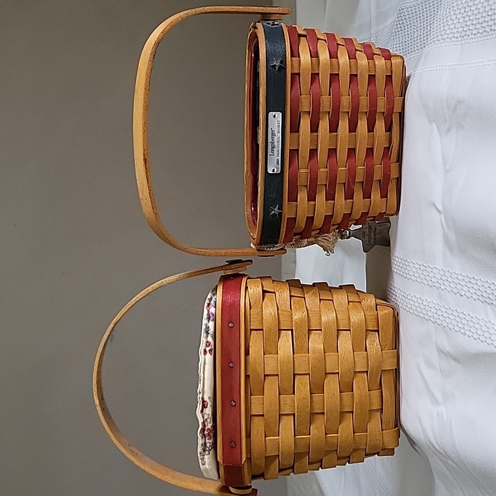 Longaberger Woven Baskets 2001 Inaugural Basket & 2002 Love Notes Basket &Liners - Picture 3 of 15